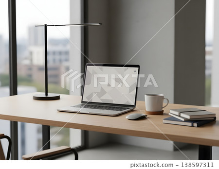 A modern desk setup and a simple laptop scene. A modern desk setup and a simple laptop scene. 138597311
