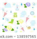Cute rainy season illustration material set 138597565