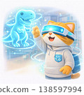 Learn about dinosaurs in VR with a 3D cat character: Virtual learning, EdTech, and experiential education. 138597994