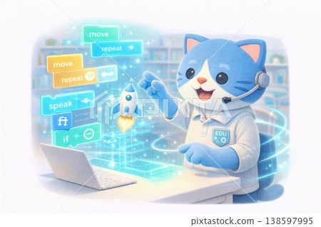 3D cat launching rockets with programming: EdTech, STEAM education, IT learning 138597995
