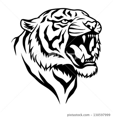 Tiger head icon in black and white. Tiger head design 138597999