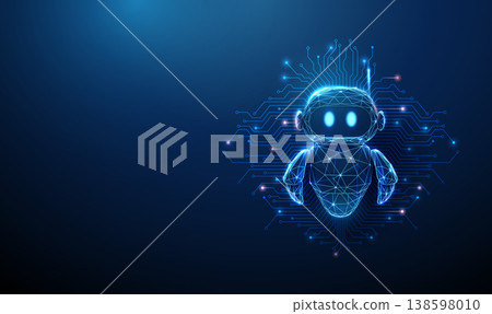 3d cute robot with microchip circuit lines. Intelligent system architecture, neural network structure, machine learning processes, smart technology integration concept. 138598010