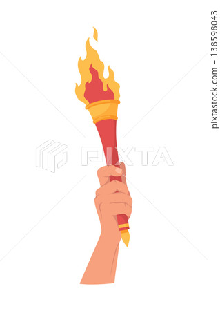Hand holding a torch. Sport symbol, flat vector illustration design. Torch, Flame. Vector set, isolated burning torch flame in hand Hand holding a torch. Sport symbol, flat vector illustration design. Torch, Flame. Vector set, isolated burning torch flame in hand 138598043