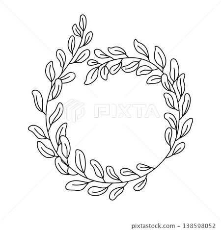 Simple branch of the eucalyptus plant, decorative with rounded leaves. Graphic line art hand drawn ink black and white illustration vector clip art. Separate element isolated Simple branch of the eucalyptus plant, decorative with rounded leaves. Graphic line art hand drawn ink black and white illustration vector clip art. Separate element isolated 138598052