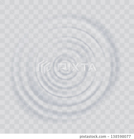 Water ripple effect top view. Realistic caustic drop or sound wave splash effect, concentric circles in puddle. Vector round wave surface on transparent background Water ripple effect top view. Realistic caustic drop or sound wave splash effect, concentric circles in puddle. Vector round wave surface on transparent background 138598077