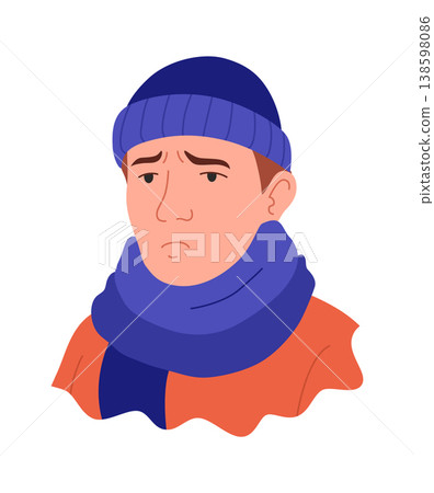 Flu symptom. Man showing cold symptom. Fever illness. Vector flu prevention poster Flu symptom. Man showing cold symptom. Fever illness. Vector flu prevention poster 138598086