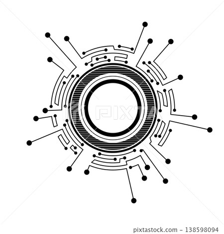 Circuit board circle frame. Abstract digital round frame, hardware board and electronic motherboard pattern vector. Programming science, computer system element Circuit board circle frame. Abstract digital round frame, hardware board and electronic motherboard pattern vector. Programming science, computer system element 138598094