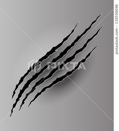 Bear or tiger claw mark. Scratches and torn traces of vector animal paw slashes. Hole in sheet of paper with torn edges. Vector illustration Bear or tiger claw mark. Scratches and torn traces of vector animal paw slashes. Hole in sheet of paper with torn edges. Vector illustration 138598096