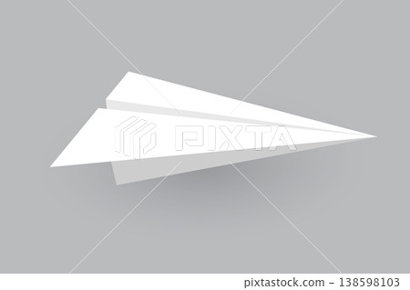 Paper plane model. Origami handmade aircraft view. Vector white paper airplane with shadow, isolated on gray background 138598103