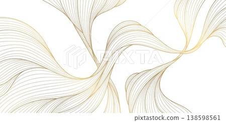 Luxury abstract gold wave pattern, elegant lines on white background. Premium vector design, flowing curves, Japanese ornament, soft silk textures, banners, cards, wallpapers, wine labels. Luxury abstract gold wave pattern, elegant lines on white background. Premium vector design, flowing curves, Japanese ornament, soft silk textures, banners, cards, wallpapers, wine labels. 138598561