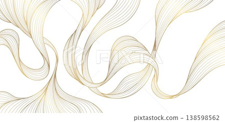 Luxury abstract gold wave pattern, elegant lines on white background. Premium vector design, flowing curves, Japanese ornament, soft silk textures, banners, cards, wallpapers, wine labels. 138598562