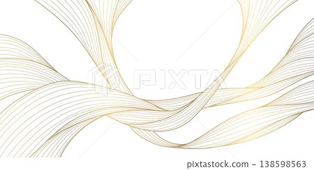 Luxury abstract gold wave pattern, elegant lines on white background. Premium vector design, flowing curves, Japanese ornament, soft silk textures, banners, cards, wallpapers, wine labels. Luxury abstract gold wave pattern, elegant lines on white background. Premium vector design, flowing curves, Japanese ornament, soft silk textures, banners, cards, wallpapers, wine labels. 138598563