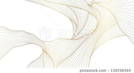 Luxury abstract gold wave pattern, elegant lines on white background. Premium vector design, flowing curves, Japanese ornament, soft silk textures, banners, cards, wallpapers, wine labels. 138598564