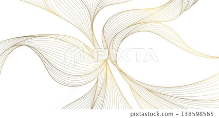 Luxury abstract gold wave pattern, elegant lines on white background. Premium vector design, flowing curves, Japanese ornament, soft silk textures, banners, cards, wallpapers, wine labels. Luxury abstract gold wave pattern, elegant lines on white background. Premium vector design, flowing curves, Japanese ornament, soft silk textures, banners, cards, wallpapers, wine labels. 138598565