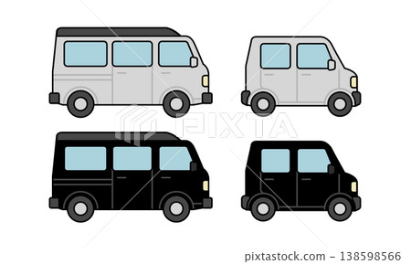 A set of simple illustrations of mini vans and mini cars. A set of simple illustrations of mini vans and mini cars. 138598566