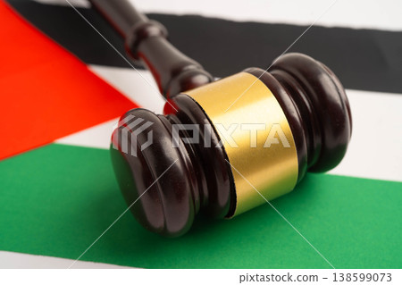 Palestine, Legal, justice and agreement, wooden court gavel on flag. Palestine, Legal, justice and agreement, wooden court gavel on flag. 138599073