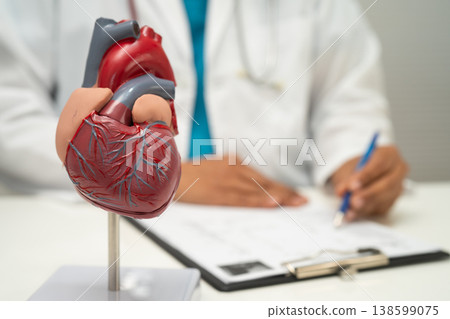 Cardiovascular disease CVD, doctor with heart human model. Cardiovascular disease CVD, doctor with heart human model. 138599075