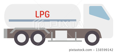An illustration of an LP gas tanker truck viewed from the side. 138599142