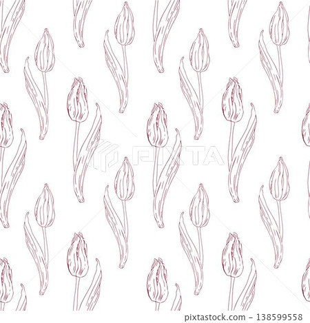 Elegant tulip buds, hand-drawn with simple lines that create a beautiful and delicate seamless floral background pattern. Elegant tulip buds, hand-drawn with simple lines that create a beautiful and delicate seamless floral background pattern. 138599558