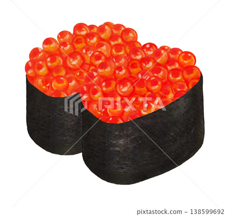 Illustration of salmon roe gunkan sushi - 2 pieces 138599692