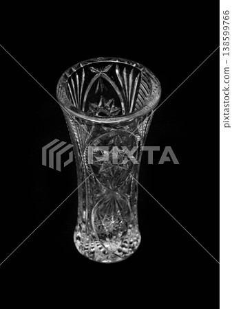 Crystal Transparent Flower Vase Abstract Pattern Interior Element on Black Background Crystal Transparent Flower Vase Abstract Pattern Interior Element on Black Background 138599766