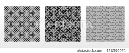 Geometric set of seamless black and gray patterns. Simple vector graphics Geometric set of seamless black and gray patterns. Simple vector graphics 138599951