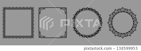 Set of decorative frames Elegant vector element for design in Eastern style, place for text. Floral black and gray frames. Lace illustration for invitations and greeting cards 138599953