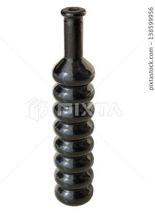 Table setting and floral styling. Glass decorative vase for flowers isolated on white background. Home decor. Black glass for living room decor. Table setting and floral styling. Glass decorative vase for flowers isolated on white background. Home decor. Black glass for living room decor. 138599956