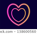 Glowing neon heart with glowing pink and orange light effects, futuristic portal gateway, vibrant and LED illumination border, abstract vector frame composition. 138600560