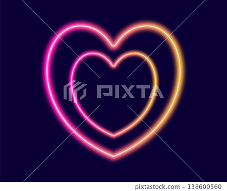 Glowing neon heart with glowing pink and orange light effects, futuristic portal gateway, vibrant and LED illumination border, abstract vector frame composition. Glowing neon heart with glowing pink and orange light effects, futuristic portal gateway, vibrant and LED illumination border, abstract vector frame composition. 138600560