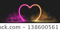Neon ring with glowing pink and orange light effects, futuristic portal gateway, vibrant smoke and LED illumination. abstract vector frame composition. 138600561