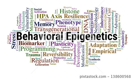 Behavioral Epigenetics Word Cloud. A Professional Overview of DNA Methylation, Histone Modification, Transgenerational Trauma, and the Biological Impact of Environment on Behavior. Behavioral Epigenetics Word Cloud. A Professional Overview of DNA Methylation, Histone Modification, Transgenerational Trauma, and the Biological Impact of Environment on Behavior. 138600568
