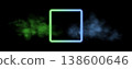 Neon frame with glowing blue and green light effects, futuristic portal gateway, vibrant smoke and LED illumination. abstract vector frame composition. 138600646