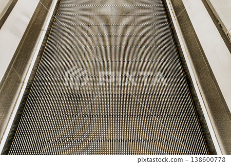Close-Up View of an Urban Moving Walkway Surface with Textured Design and Symmetrical Pattern in Modern Architecture Environment 138600778