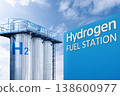 Gydrogen filling station with tanks and blue symbols 138600977