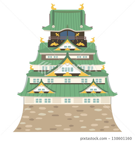 大阪城，大阪，旅遊景點插畫素材 138601160