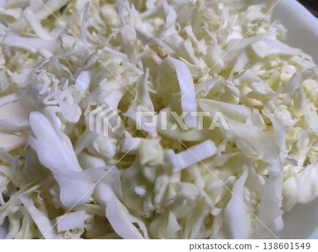 Freshly Shredded Cabbage Ready for Salads, Sides, and Fermentation in a Bright Natural Light Background Freshly Shredded Cabbage Ready for Salads, Sides, and Fermentation in a Bright Natural Light Background 138601549
