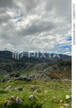 The picturesque Covadonga Lakes nestled in the Picos de Europa mountains, Asturias, Spain, offer breathtaking natural beauty and tranquility 138601757
