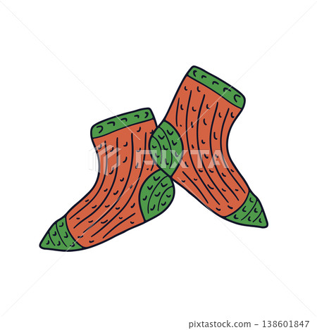 Hand drawn doodle pair of thick knitted socks icon Hand drawn doodle pair of thick knitted socks icon 138601847