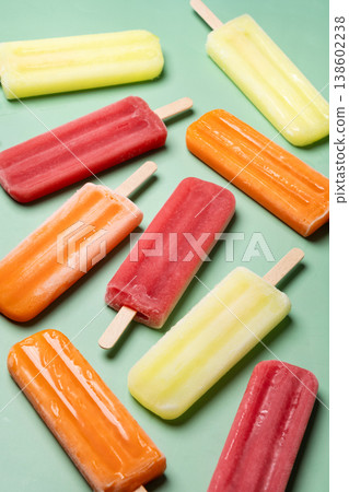 Colorful fruit popsicles Colorful fruit popsicles 138602238