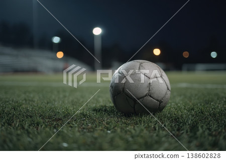 Soccer ball on field at night stadium lights 138602828