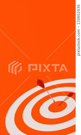 Minimal orange dartboard with arrow hitting center Minimal orange dartboard with arrow hitting center 138602836