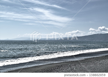Kanagawa Prefecture, Sodegaura Beach in early spring, monochrome. 138602859