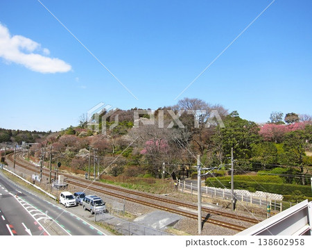 The Joban Line railway tracks and Kairakuen Garden, Tokiwa-cho, Mito City, Ibaraki Prefecture The Joban Line railway tracks and Kairakuen Garden, Tokiwa-cho, Mito City, Ibaraki Prefecture 138602958