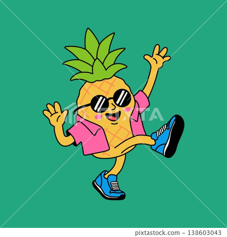 Funny Pineapple Mascot in Sunglasses Summer Vibes 138603043