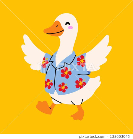 Adorable Duck Wearing Tropical Shirt Cartoon Character Adorable Duck Wearing Tropical Shirt Cartoon Character 138603045