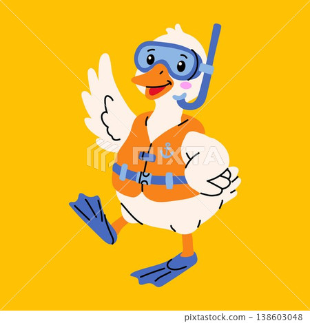 Adorable Duck in Snorkel Gear Swimming Character 138603048