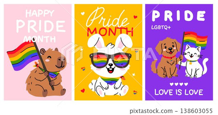 LGBTQ Pride Posters Collection with Cute Animals 138603055