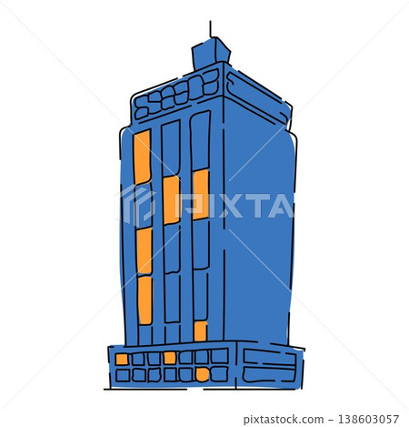 Abstract Blue High Rise Building Cartoon Illustration 138603057