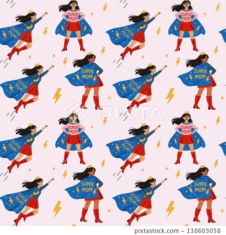 Super Mom Pattern Cute Hero Mom Mothers Day Design 138603058